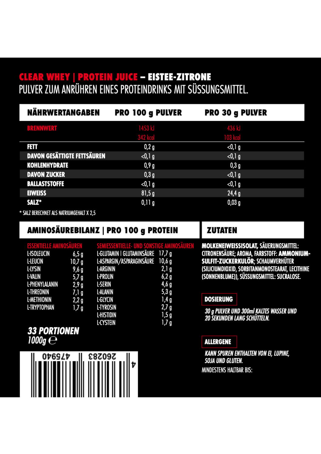 Big Zone Clear Whey Protein Juice 1000g – Bild 2